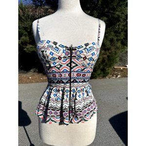 Forever 21 Top Medium Multicolor Tank Full Zip Sleeveless Western Rayon Womens